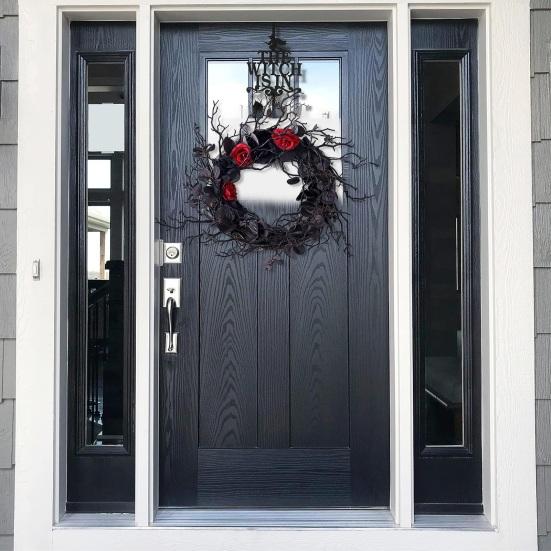 Halloween Wreath Dead Branch Garland Spooky Realistic Simulation Flower Black Decorative Wreath Door Hanging Festive Rattan Ring