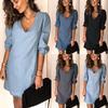 Spring Fashion Women's Dress Puff Long Sleeve V-neck Dresses Female Summer Elegant Loose Casual Clothes Ladies