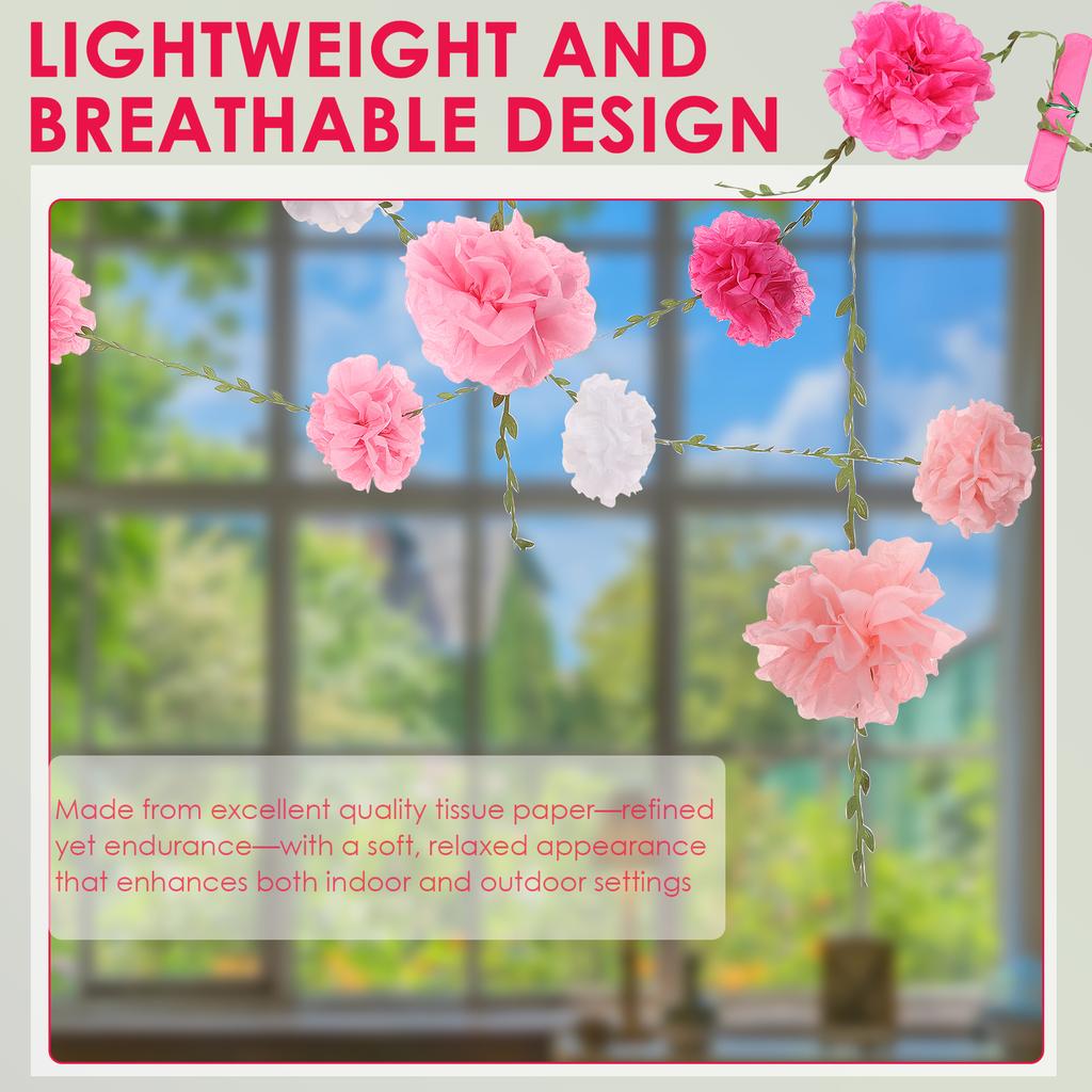 2Pcs Paper Flower Garland Decorative Paper Flowers Homarkable Nude Tissue Paper Pom Pom Garlands for Birthday Wedding Decoration