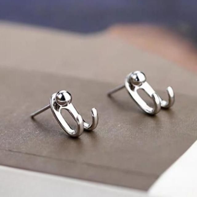 ANENJERY Silver Color Geometric Back Hanging Stud Earrings for Women New Fashion Personality Hip-hop Party Jewelry