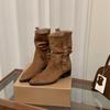 Women's Suede Pointed Toe Mid-Calf Western Boots - Autumn/Winter 2025 Collection