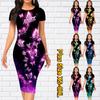 Тонкое платье длиной до колена с коротким рукавом, модное женское платье миди с 3D светящимся принтом бабочки