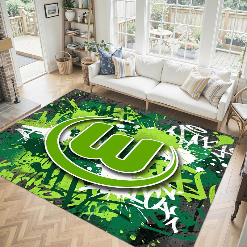 VfL Wolfsburg FC Design Crystal Velvet Carpet Cozy Non?Slip Printed Rug For Bedroom Living Room Entrance