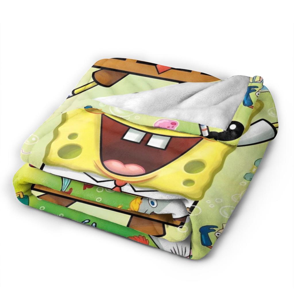 Cartoon Animated Blanket Cover SpongeBob SquarePants Fleece Throw Blankets Bedding Couch Portable Ultra-Soft Warm Bedspreads