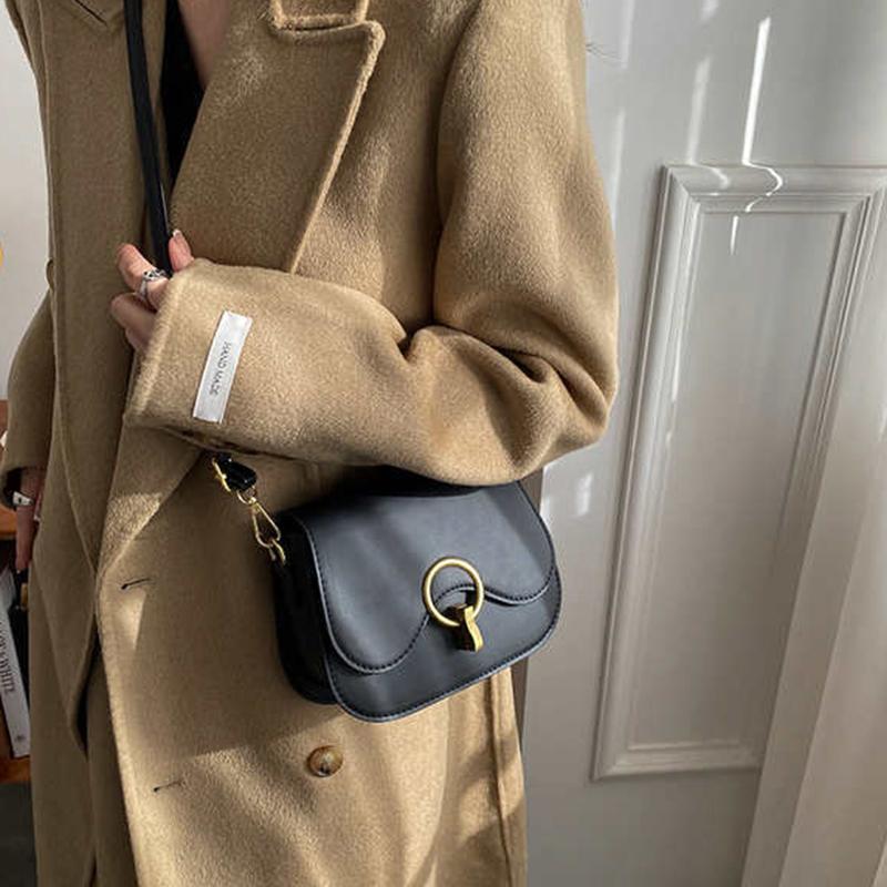 Винтажная маленькая сумка через плечо с клапаном из искусственной кожи, модная осенняя однотонная универсальная сумка через плечо