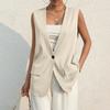 Ladies Summer Suit Jacket Work Casual Sleeveless V-Neck Single Button Solid Color Suit Vest