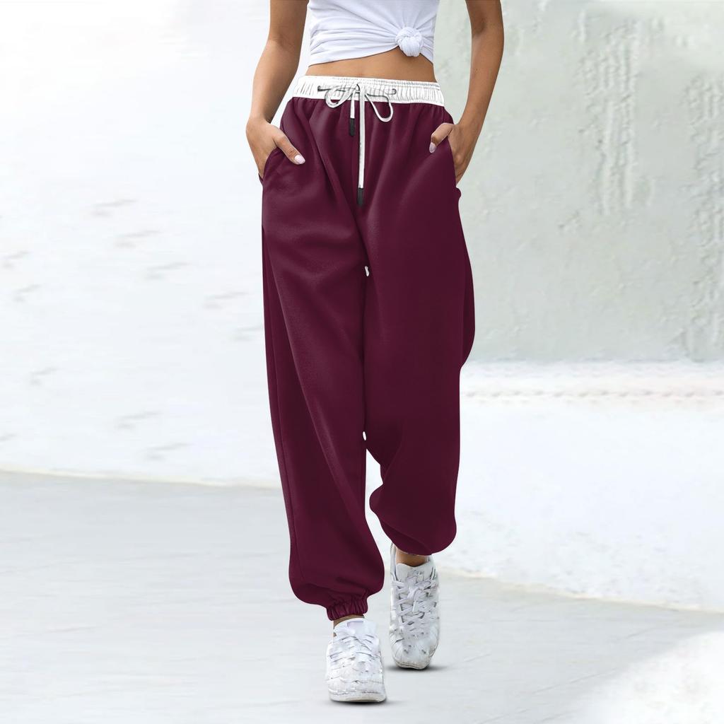 Women's Fashion Sports Color Matching Drawstring Pocket Casual Sweatpants