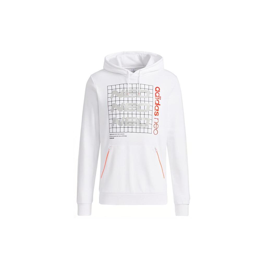 adidas Нео повседневный спортивный принт свободного покроя пуловер с капюшоном мужские топы белый GV3526