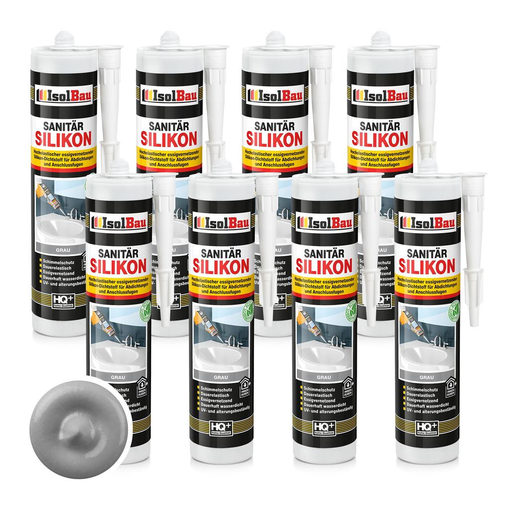 IsolBau Sanitary Silicone Gray Sanitär Silikon 8 x 300ml