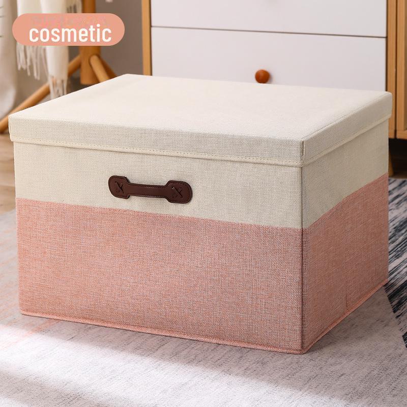 Portable Cotton and Linen Storage Box with Lid for Clothes and Toys, Foldable Cabinet Organizer