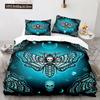 Death Moth Duvet Cover Set Queen Size Gothic Skull Boho Comforter Cover Black And White Skeleton Decorative Soft Bedding Set