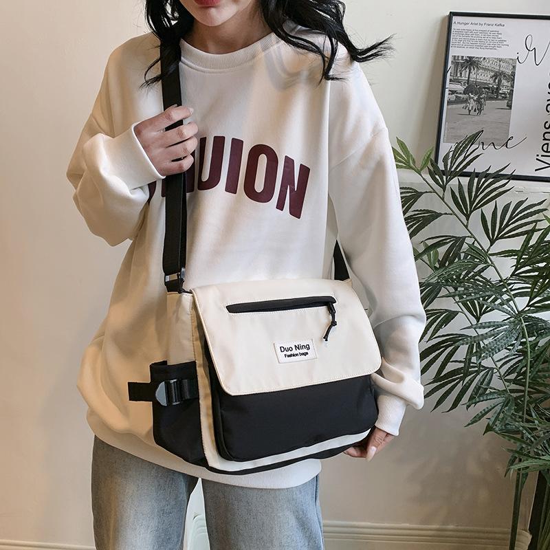 Small Fresh Canvas Color Blocking New Postman Large Capacity Campus Student Make Up Class Crossbody Trendy Personalized Class Backpack