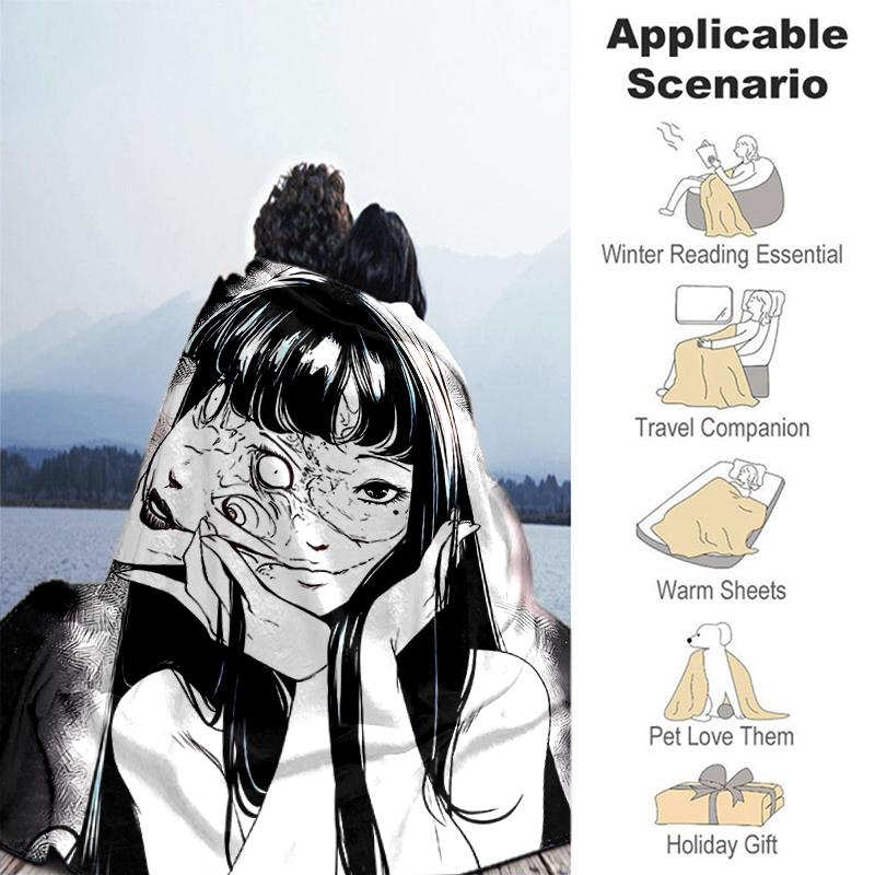 1pc Blanket Thriller Manga Junji Ito Tomie Print Design, Lightweight Blanket for Sofa, Bed- Soft &Warm, Gift for All Seasons like Christmas, Halloween