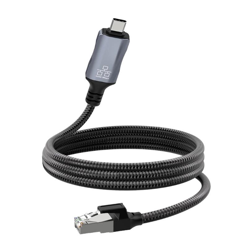1.8m Long USB C to RJ45 Gigabit Ethernet Cable Braided Fast Speed Corded Internet Cord for Laptops Tablets