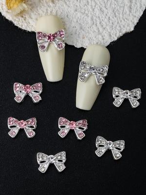 Серебряные подвески-бантики для ногтей 10 шт. 3D сплав DIY украшения для ногтей принадлежности для ногтей 2025 подарок для девочек