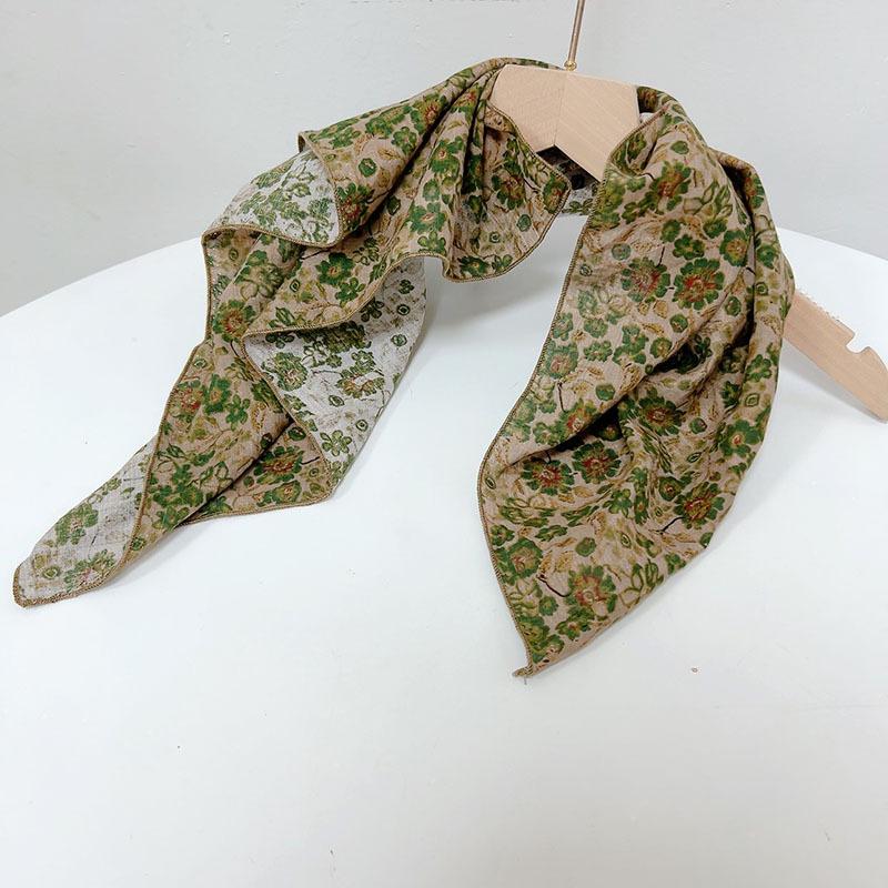 Spring Summer Soft Cotton Square Scarf Women's Printed Small Flower Scarf Accessories Neck Protection Small Scarf 55X55cm