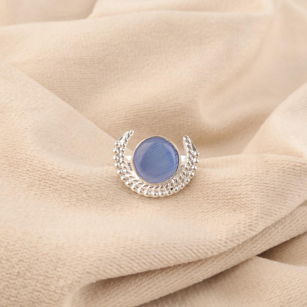 Натуральный темно-синий камень «кошачий глаз», серебро 925 пробы, украшения ручной работы, кольцо RR-48-41