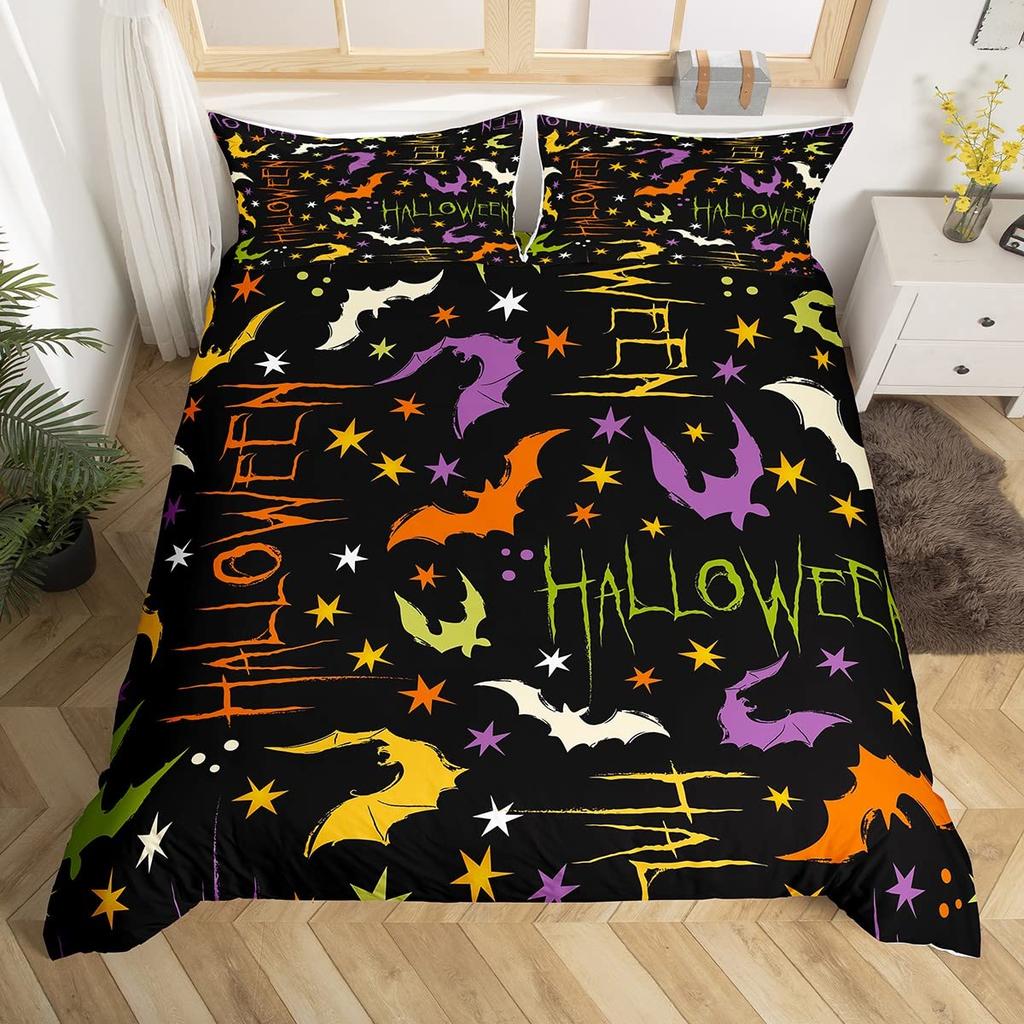 Хэллоуин Готика Черный Кот Король Королева Пододеяльник Блестящий Лунный Комплект постельного белья Ужасный Жуткий Пододеяльник Полиэстеровый Пододеяльник