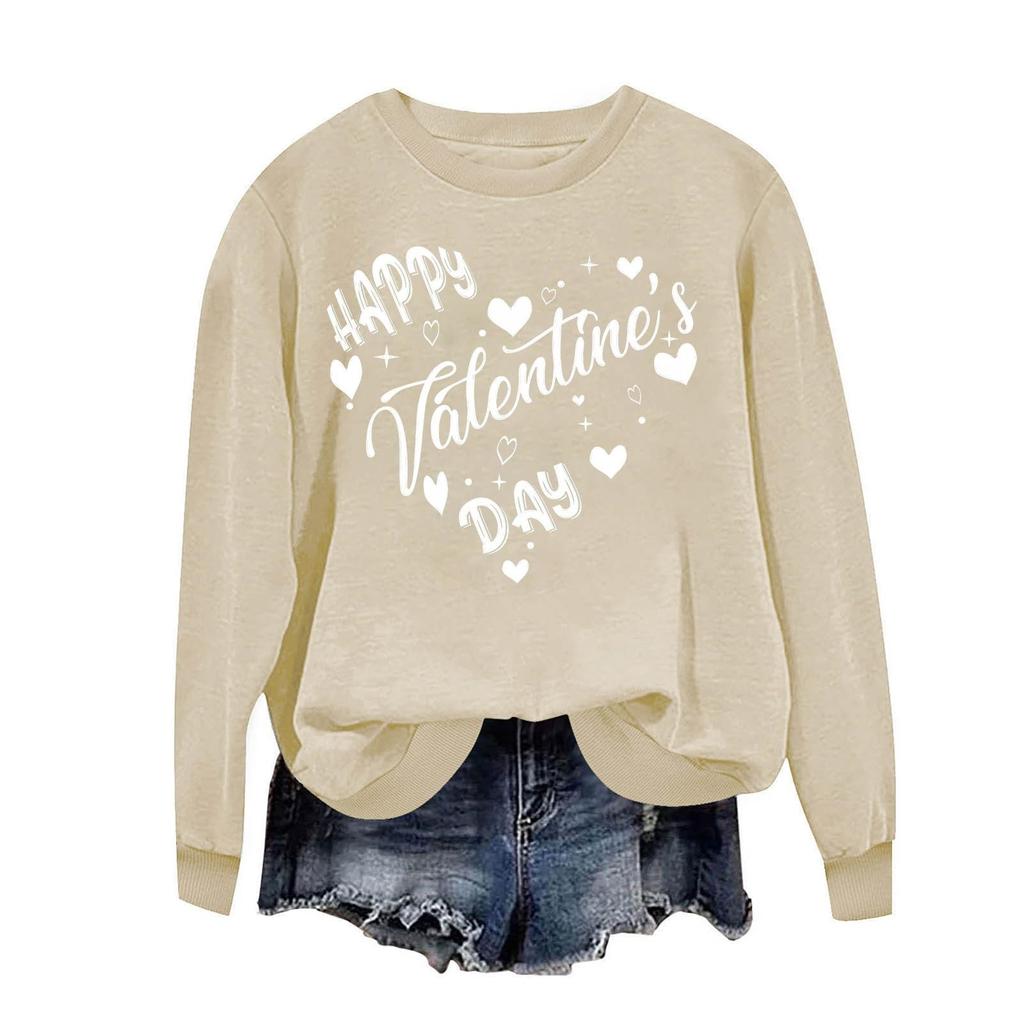Женский повседневный пуловер с круглым вырезом и длинным рукавом с принтом ко Дню святого Валентина