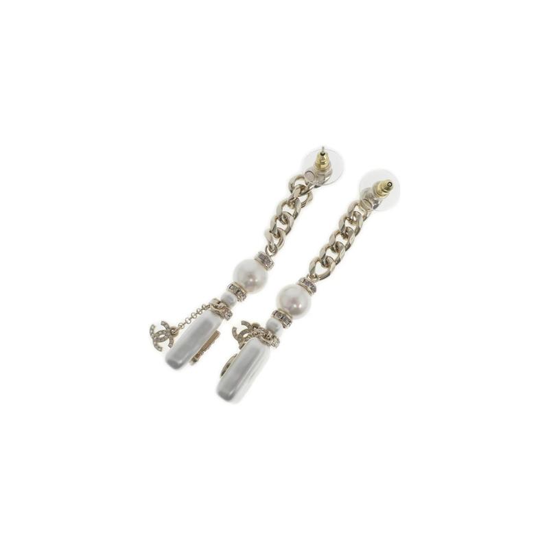 Chanel Цифровые серьги с жемчугом и стразами белые