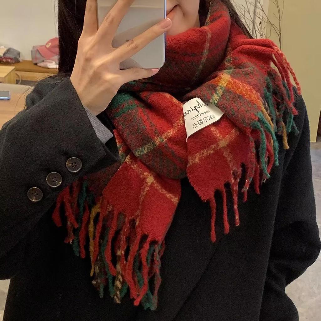 New Scarf Women's Winter Japanese and Korean Style All-match Plaid Warm Thickened Couple Scarf Student Shawl