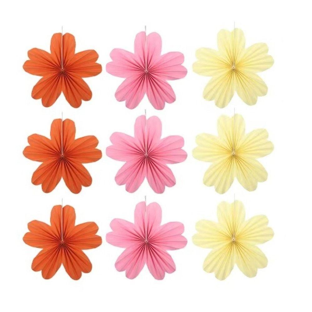9Pcs/Set Floral Pom Poms Paper Fans DIY Wall Hanging Banner  Birthday Baby Wedding Party Decoration