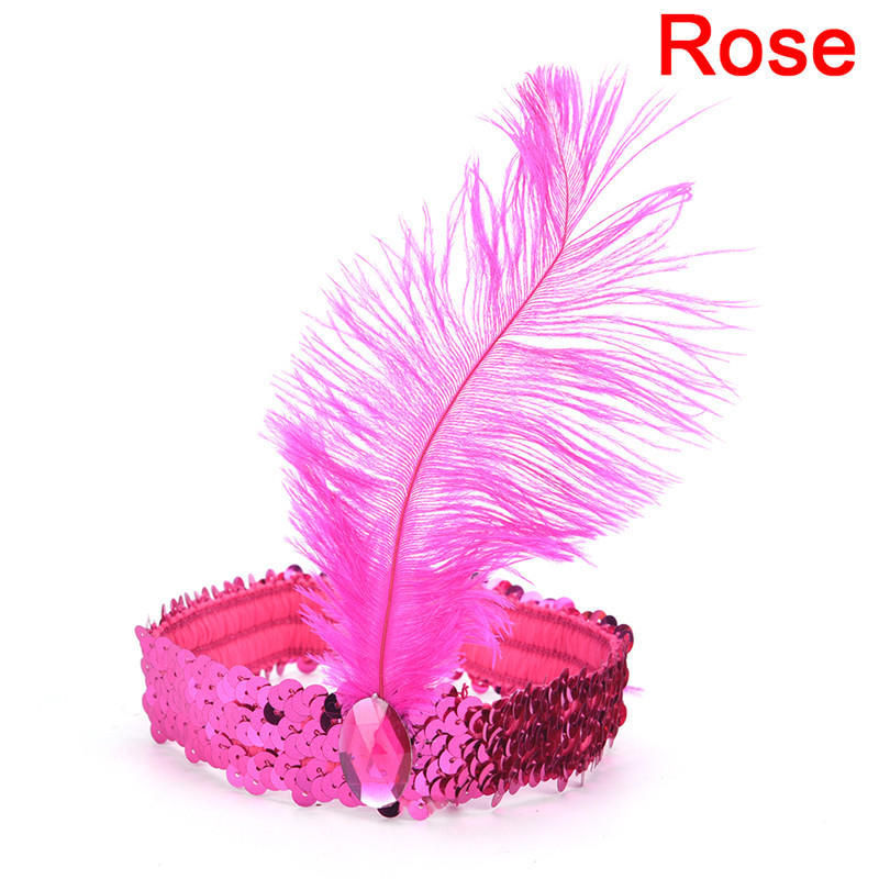 Feather Flapper Sequin Charleston Dress Costume Women Solid Multicolor Hairband