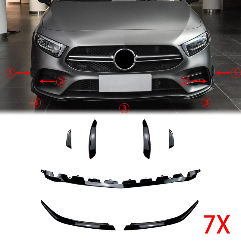 For Mercedes Benz A Class W177 A180 A200 A220 A35 AMG 2018+ Front Bumper Lip Spoiler Splitters Canards Vents