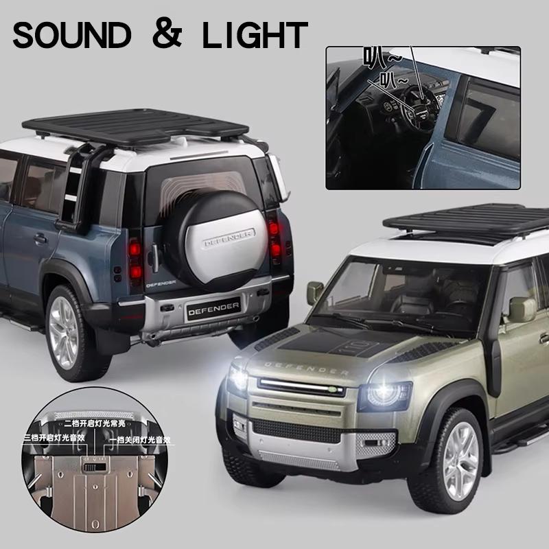 Large 1/18 Land Rover Defender Range Rover SUV Off-road Alloy Model Car Die-cast Vehicle Collection Sound and Light Pull Back Boy Toy Children's Gift
