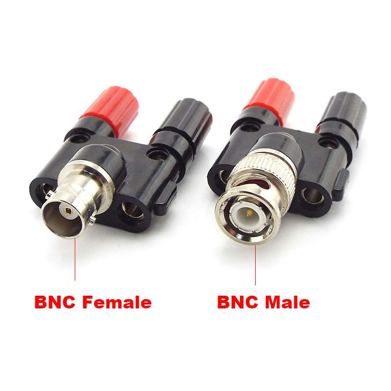 BNC female Male to Two Dual 4mm Banana Plug Jack Coaxial Connector RF Adapter Audio Adapter for CCTV