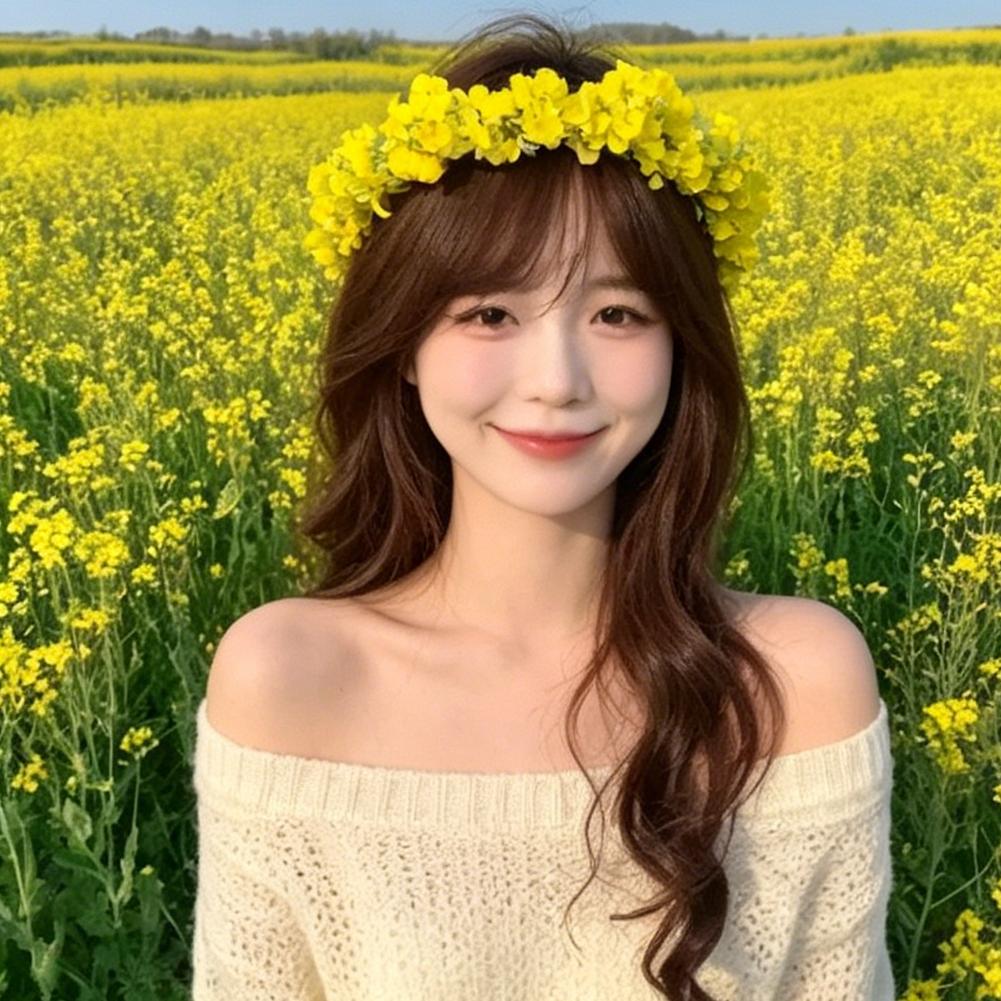 Pastoral style Rapeseed Flower Wreath Headband Beautiful Floral Kids Sweet Resin Flower Hair Accessories