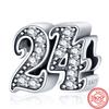 Sterling  Number 16 18 20 30 40 50th Anniversary Pendant Shiny Beads Fit Original  Charms Bracelet Fine Jewelry