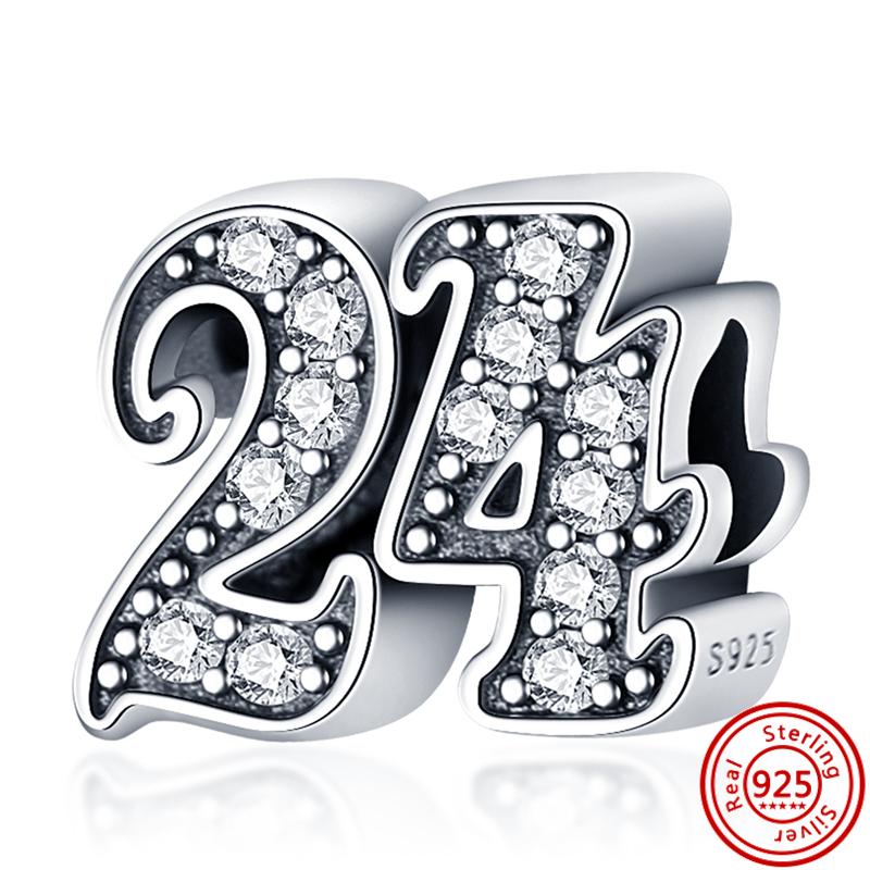 Sterling Number 16 18 20 30 40 50th Anniversary Pendant Shiny Beads Fit Original Charms Bracelet Fine Jewelry