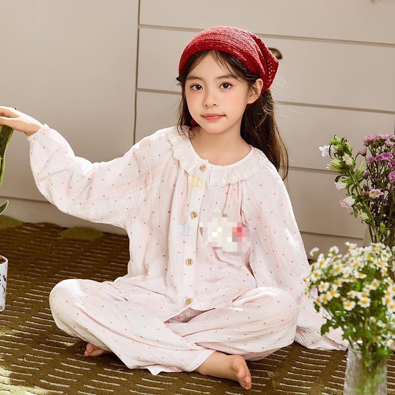Girls Cotton Gauze Pajama Set Long Sleeve Cartoon Print Sleepwear Ages 8 Fall Comfortable Home Outfit