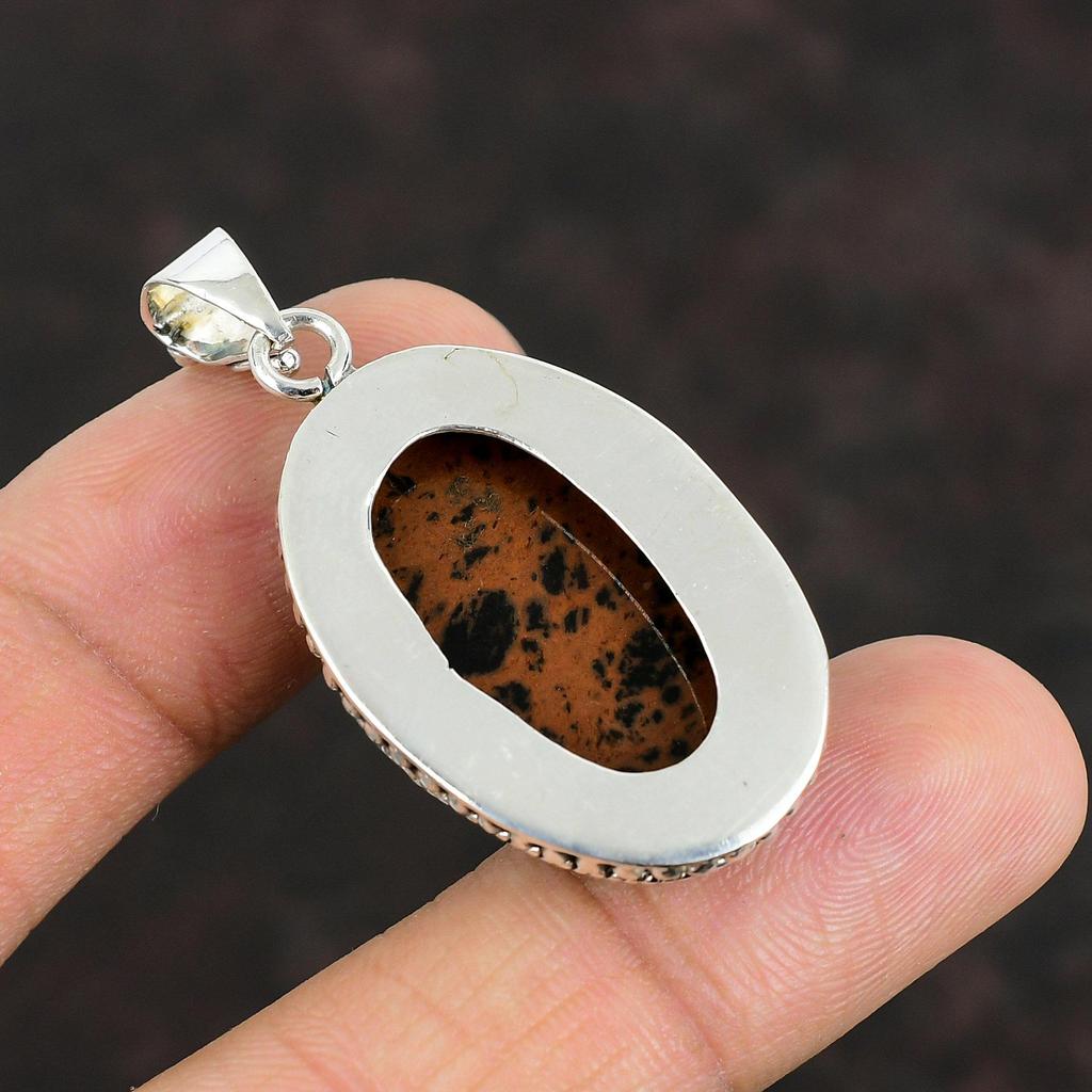 Кулон из красного дерева и обсидиана, ювелирные изделия ручной работы, кулон из стерлингового серебра 925 пробы, кулон из натурального драгоценного камня, подарки на годовщину, ювелирные изделия из красного дерева и обсидиана