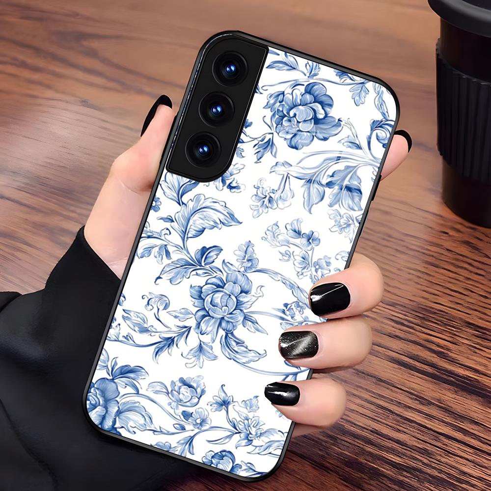 Сине-белая фарфоровая чехол-накладка для Samsung A27 A37 A33 5G A54 A36 A35 A56 A52 A17 Ударопрочная стеклянная крышка