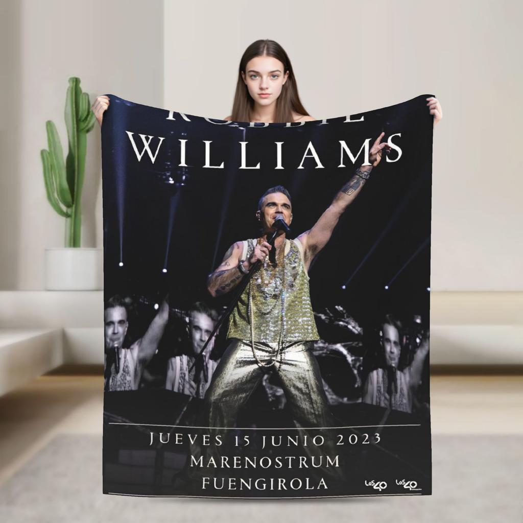 Robbie Williams Tour Flannel Blankets Soft Durable Throw Blanket for Bedroom Airplane Travel Aesthetic Bedspread Sofa Bed Cover