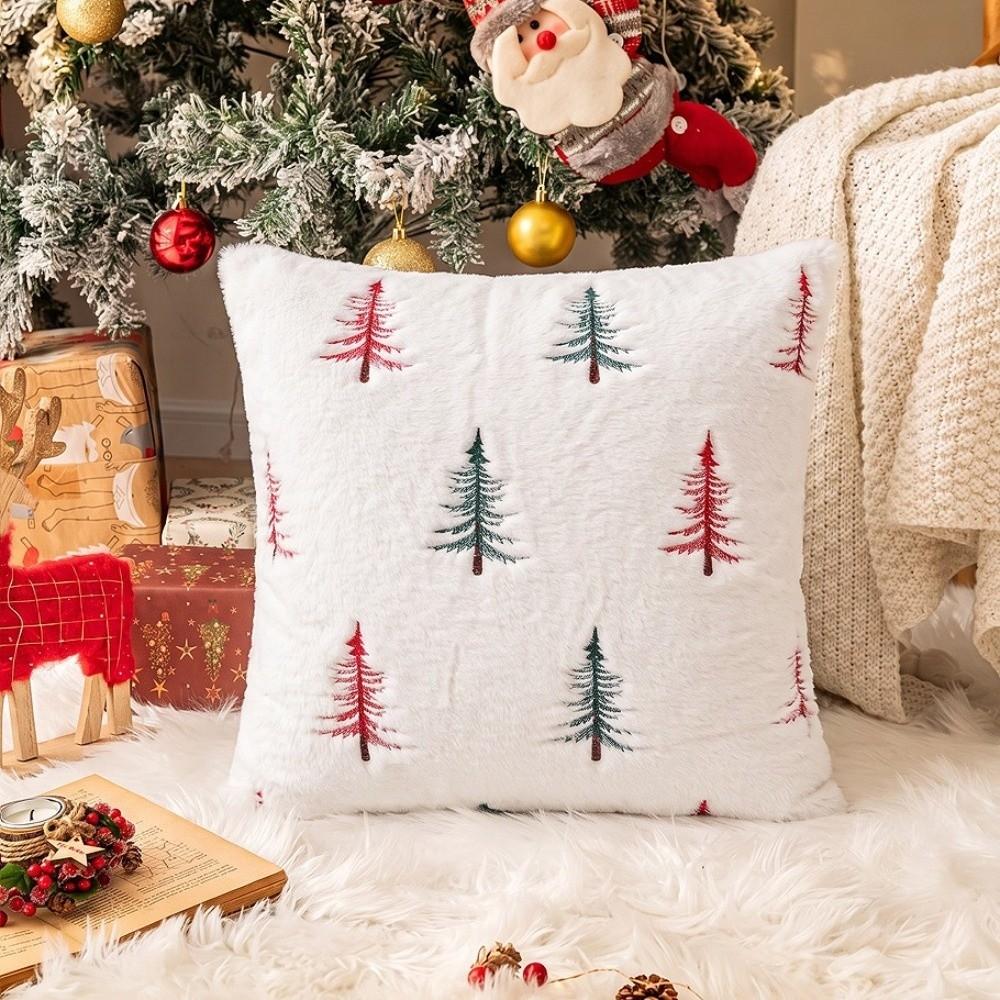 Christmas Tree Pattern Cushion Cover Faux Rabbit Fur Pillow Case New Fluffy Pillowcase