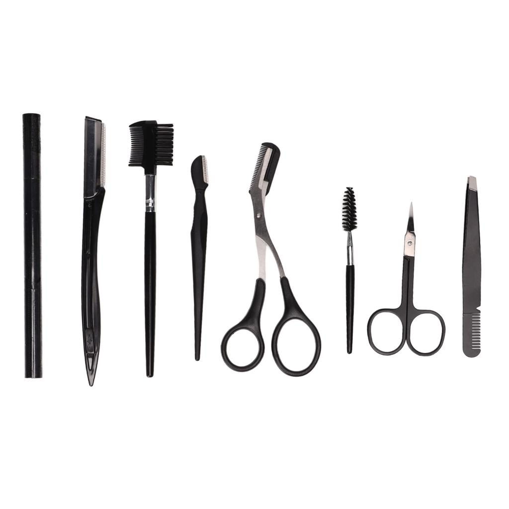 Набор для ухода за бровями из 8 предметов, черный, нержавеющая сталь, набор для стрижки бровей, косметические инструменты с