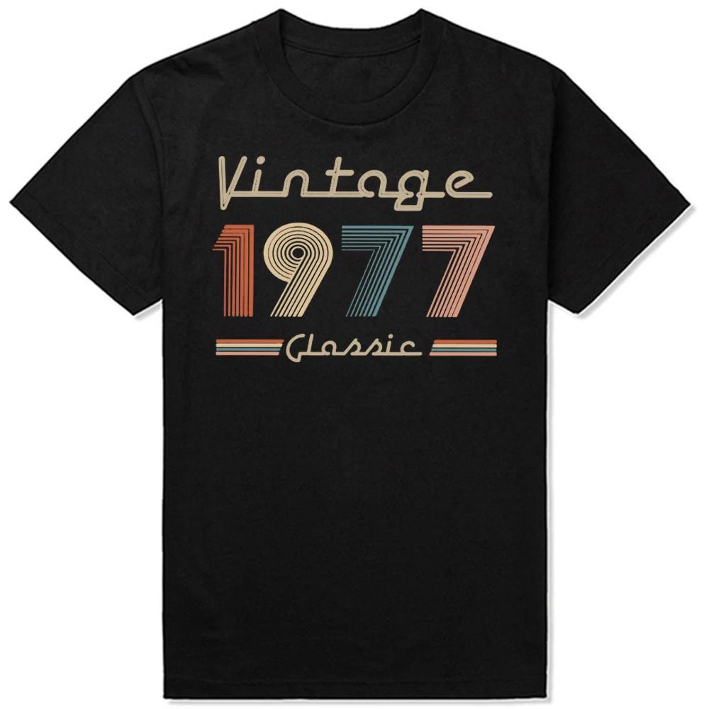 Vintage 1977 T Shirts for Unisex Cotton Classic Retro 47th Birthday Gifts Tees Round Neck Short Sleeve 47 Years Old Tshirt