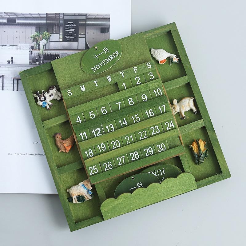 1pc Retro Rustic Wall Hanging Wooden Manual Square Calendar Crafts Home Decor Gift Wood Decorations