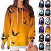 Women's Fashionable Casual Hoodie Long Sleeved Drawstring Pullover Halloween Printed Loose Slit Sweatshirt