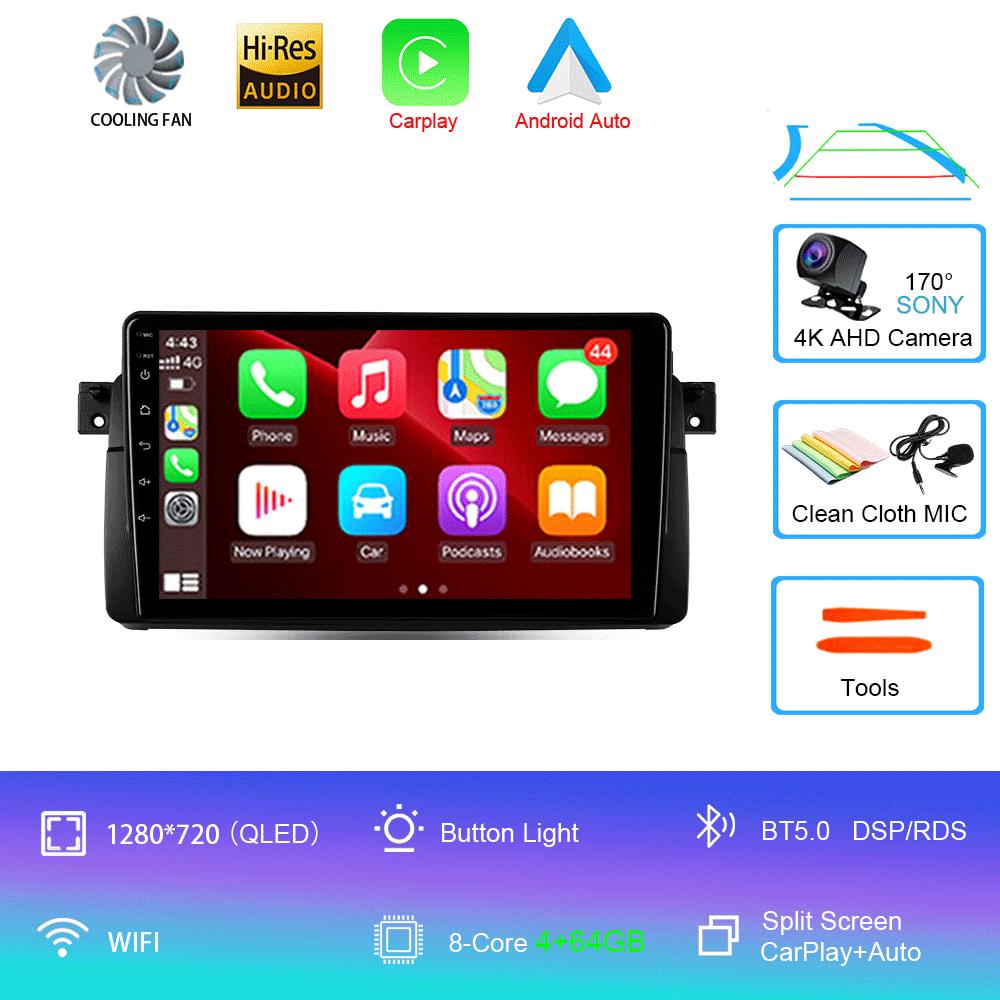 Автомагнитола Android 14 Carplay Для BMW E46 M3 1998 1999 2000 2001 - 2006 Навигация GPS Мультимедийный плеер стерео wifi+4G BT 2 DIN