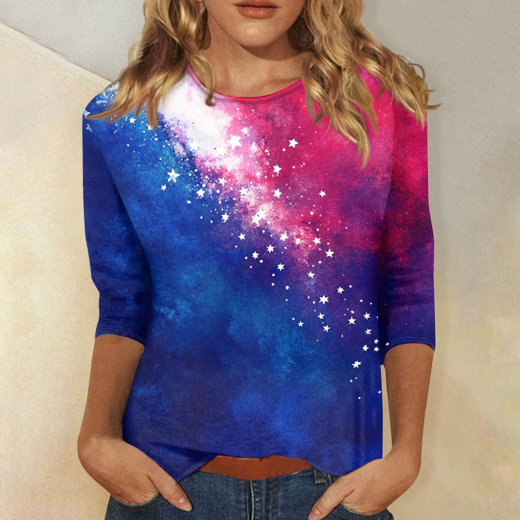 Women's Fashion Casual Seven-Point Sleeve Print Round Neck Top