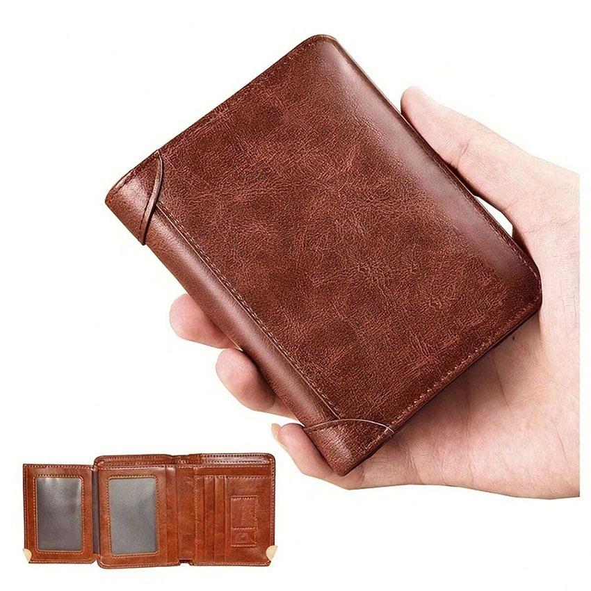 1pc Men's Leather Wallet, Minimalist Vertical Short Business 3 Fold  Credit Card Holder