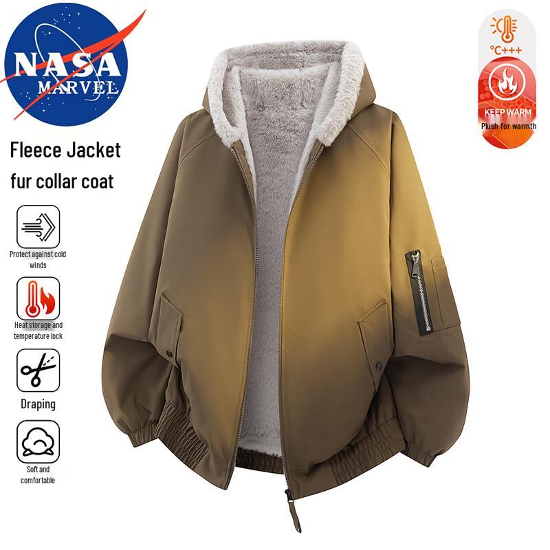 NASA MARVEL Men's Winter Padded Jacket with Faux Fur Hood