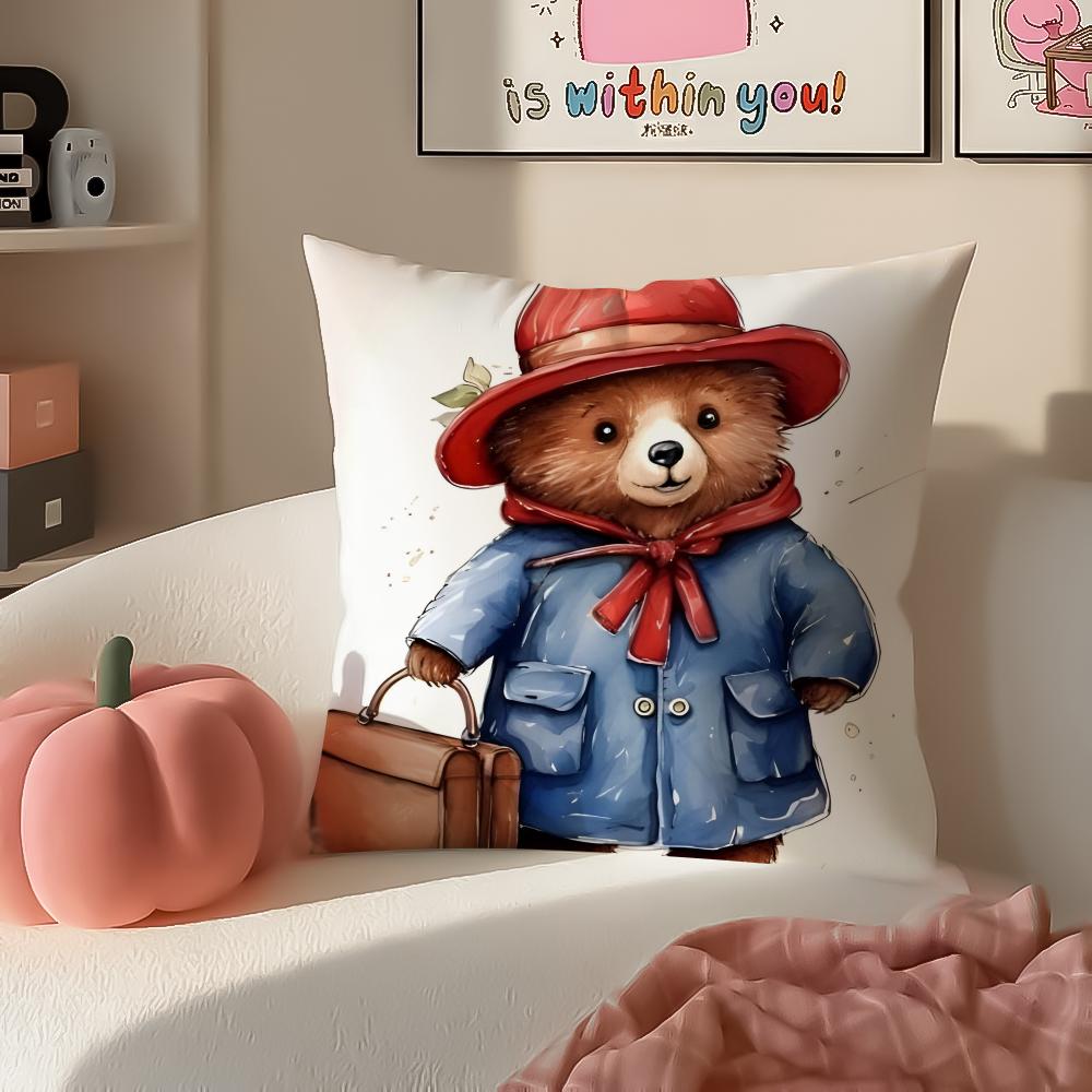 Cute Charming British Cartoon PPaddington Bear Cushion Cover Pillowcase Short Plush Invisible zipper Room Sofa Cushion Cover