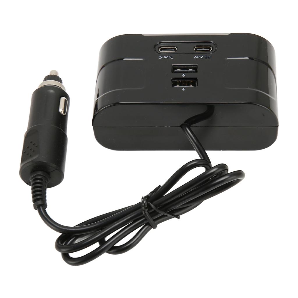 Car Cigarette Lighter Socket Splitter Multifunctional Over Voltage Protection USB Type C Output Port for Phones Tablets