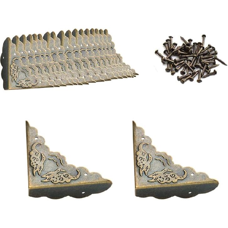 Metal Corner Protector, 4 Pcs Antique Edge Safety Guard Cabinet Furniture Corner Bumpers,Table Corner Protectors,Cover Damaged Corners on Coffee