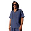 Мужская летняя свободная футболка-henley с капюшоном и коротким рукавом
